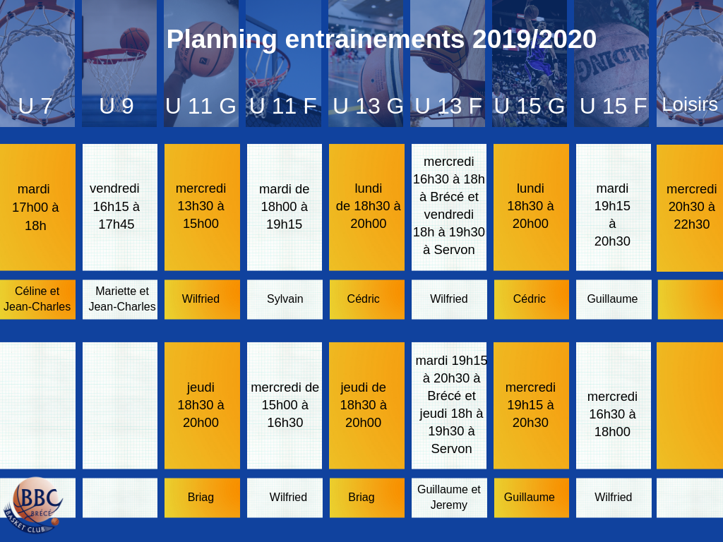 Planning entraînements 19/20 Entrainements 2019/2020